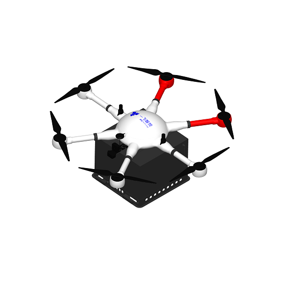 白色览雀 Unilark D6 六旋翼物流无人机，机身下方挂载货箱